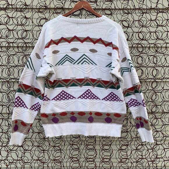 Vintage 90s London Fog geometric stripe sweater LARGE - Picture 6 of 6